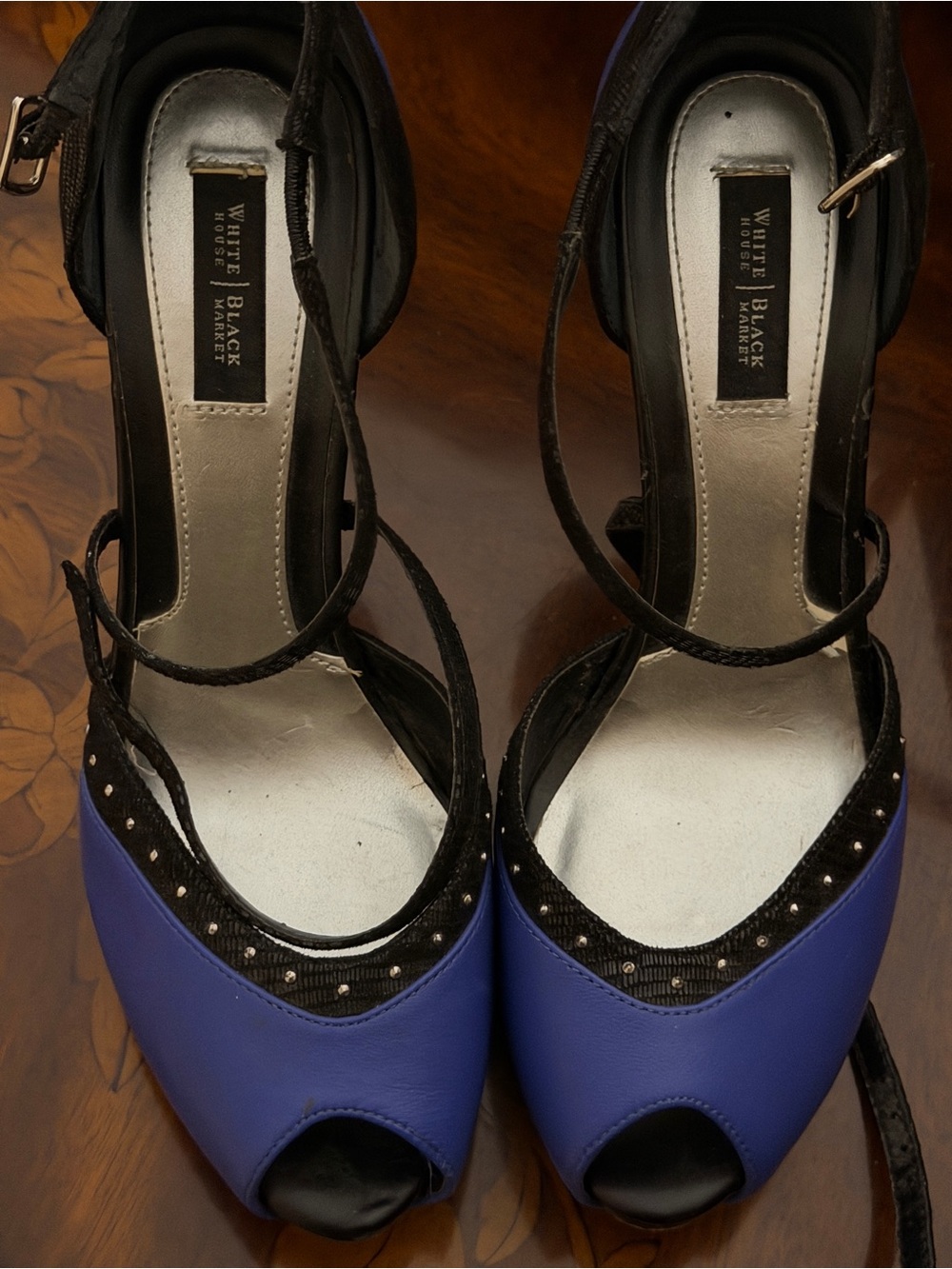 White House Black Market Blue & Black Studded Heels US 9M